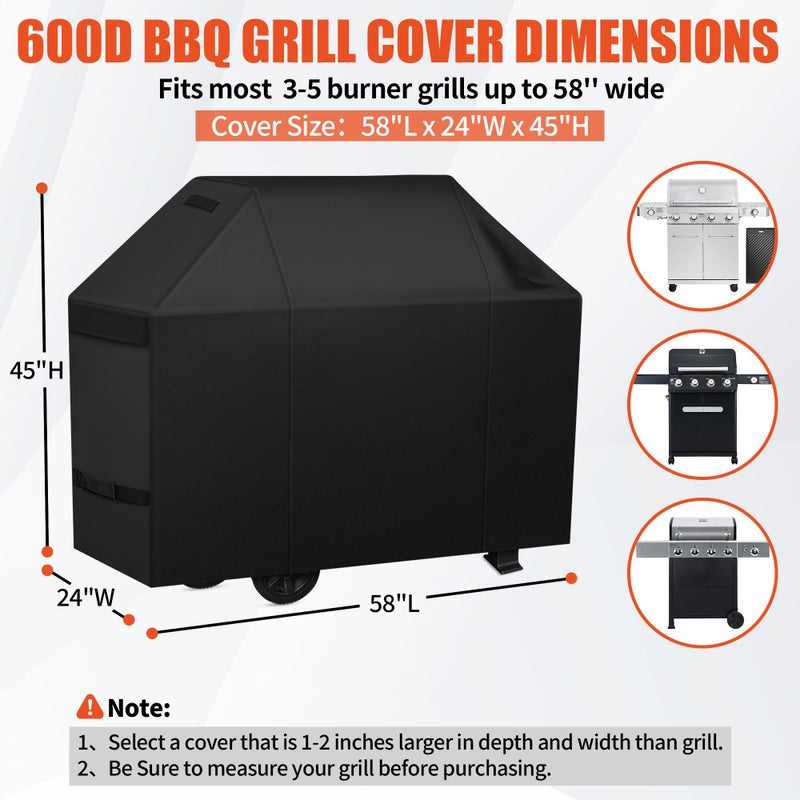 iCOVER Grill Cover 58 inch, BBQ Grill Cover for Outdoor Grill, 600D Heavy Duty Waterproof BBQ Cover, Anti-UV and Rip-Proof Barbecue Cover, Gas Grill Cover for Weber, Char-Broil, Nexgrill, etc - Image 2